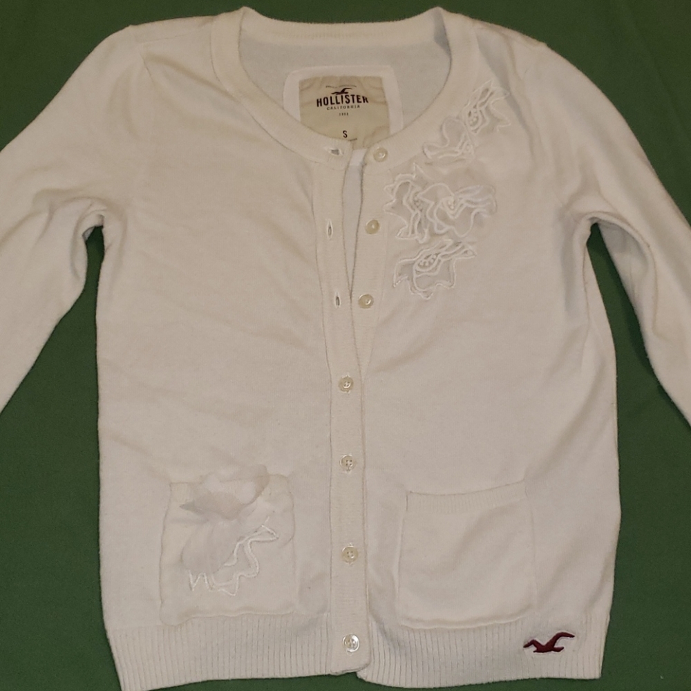 Hollister Ivory Flower Cardigan